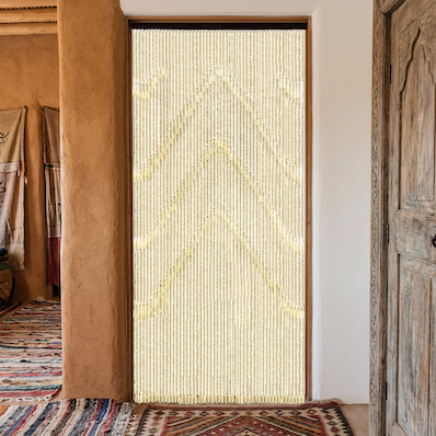 Wooden Beaded Door Curtain Beige Rectangular & Round